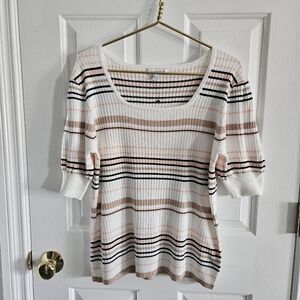 Liz Claiborne Striped Sweater - White, Black, Pink, Tan